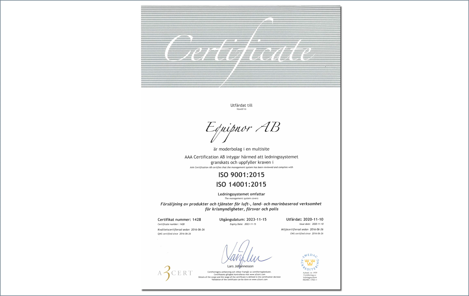 ISO 9001:2015 | ISO 14001:2015
